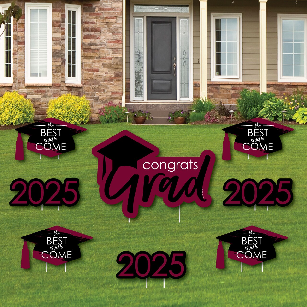 Big Dot of Happiness Maroon Grad Class of 2025 Outdoor Decorations - Graduation Yard Signs - Set of 8